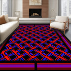 Dramatic Red Blue Intersecting Squares Rug