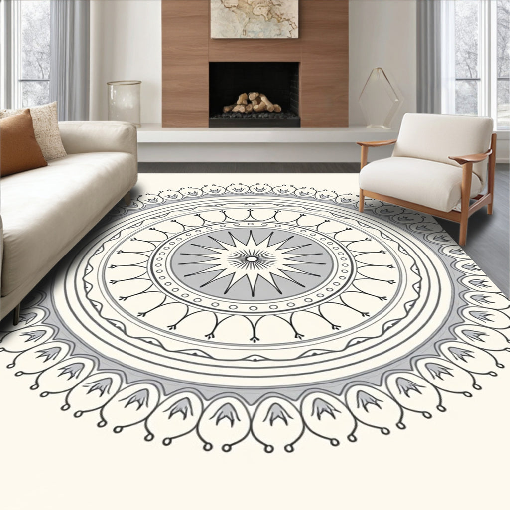 Gray Mandola Medallion Sunburst Rug