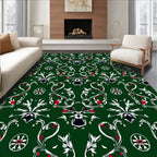 Emerald Green White Red Floral Scroll Rug