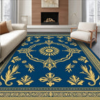 Royal Blue Golden Sunburst Garden Rug