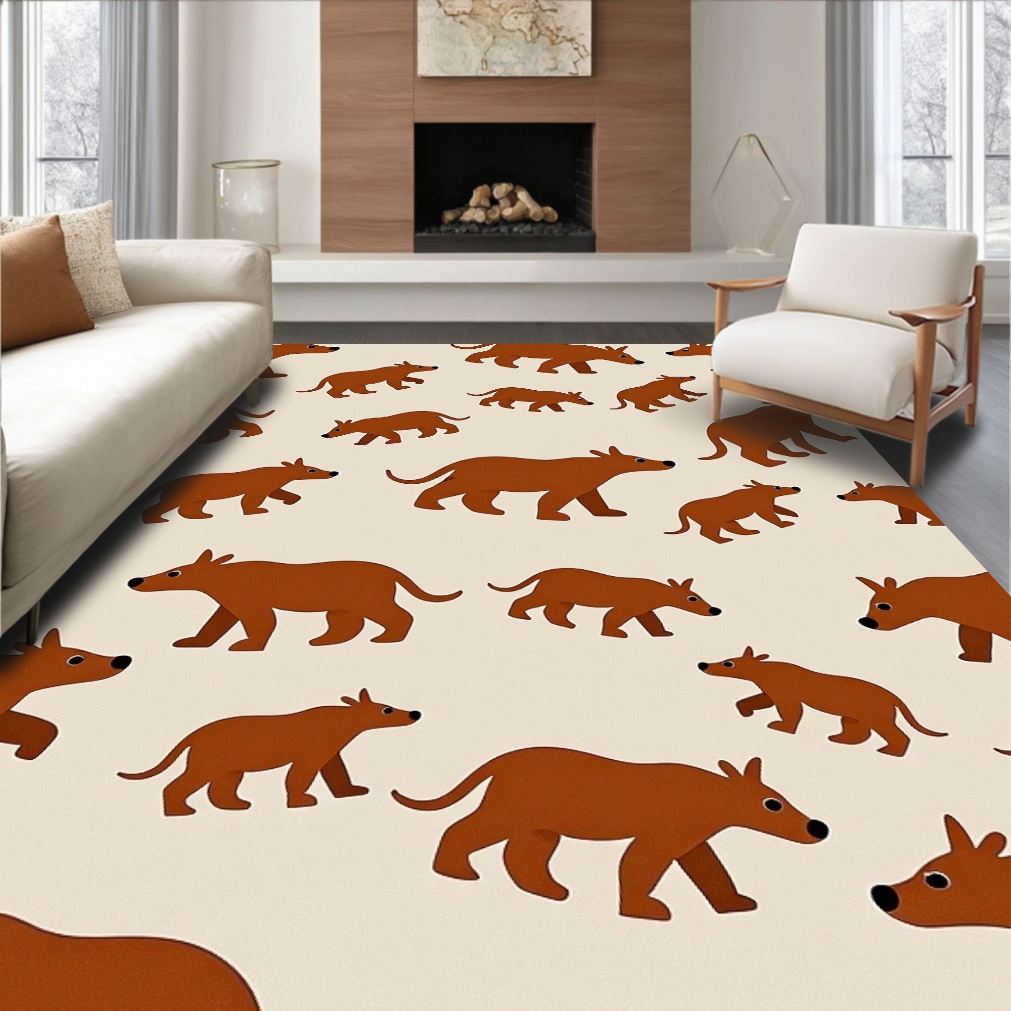 Brown Canine All Over Rug