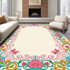 Pink Teal Coral Blooming Scrollwork Rug