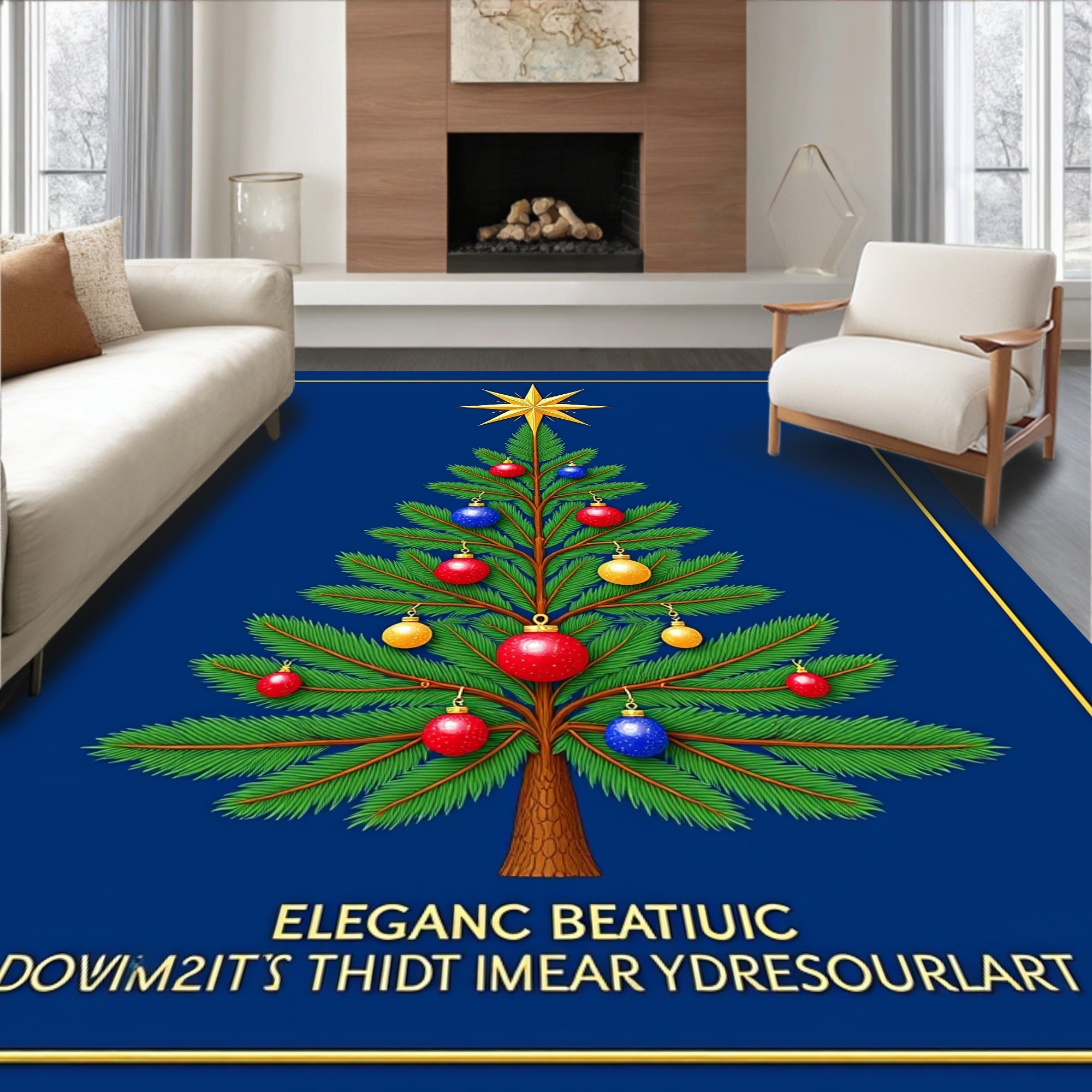 Festive Evergreen Star Ornaments Rug