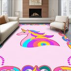 Whimsical Pink Unicorn Rainbow Swirl Rug