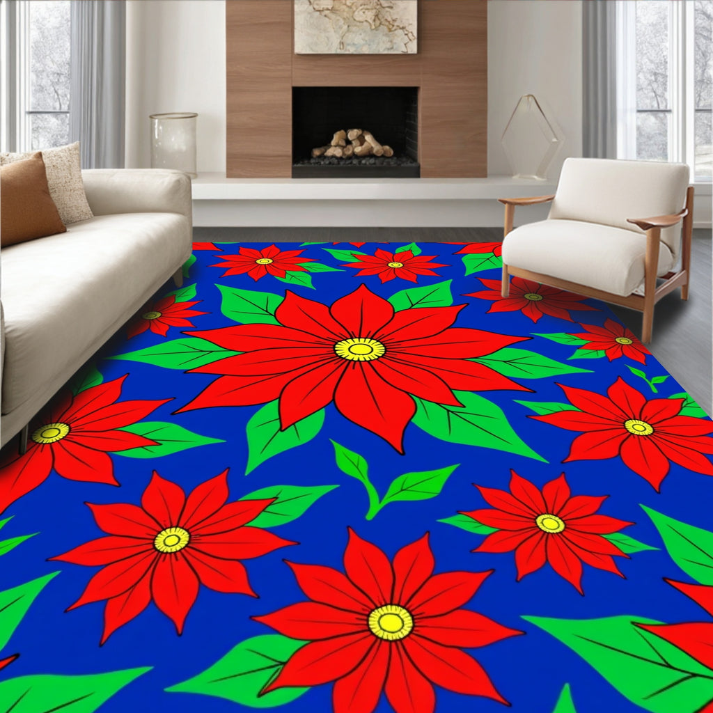 Bold Red Floral Garden Bloom Rug