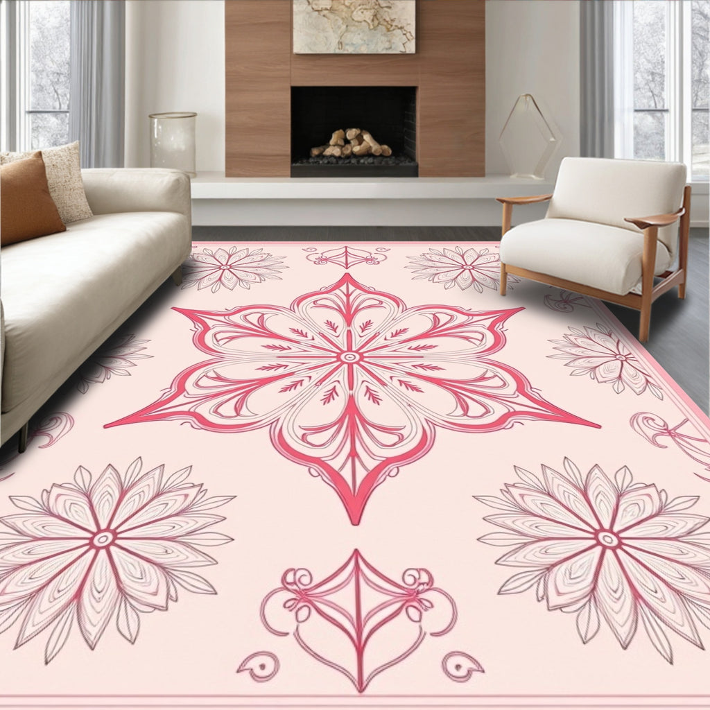 Coral Pink Floral Mandala Rug