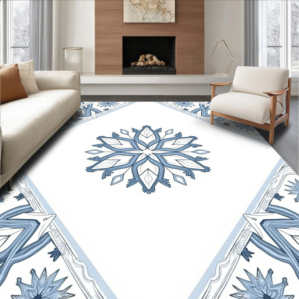 Blue White Porcelain Mandala Floral Rug