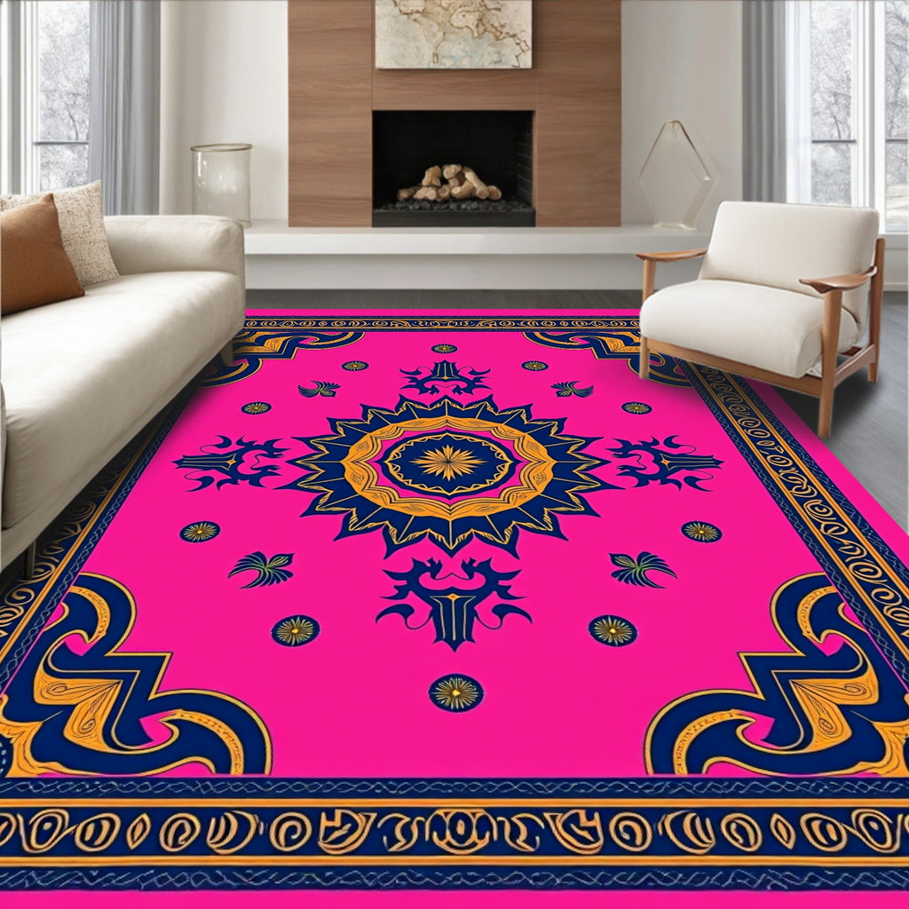 Vibrant Fuchsia Medallion Abstract Rug