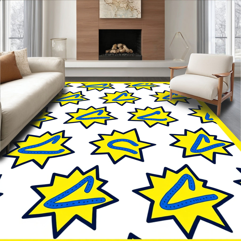 Yellow Starburst Blue Letter Burst Rug