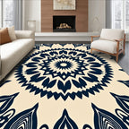 Navy Blue Floral Medallion Art Rug