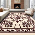 Ornate Burgundy Floral Scrollwork Medallion Rug