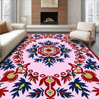 Rich Crimson Floral Medallion Pink Rug
