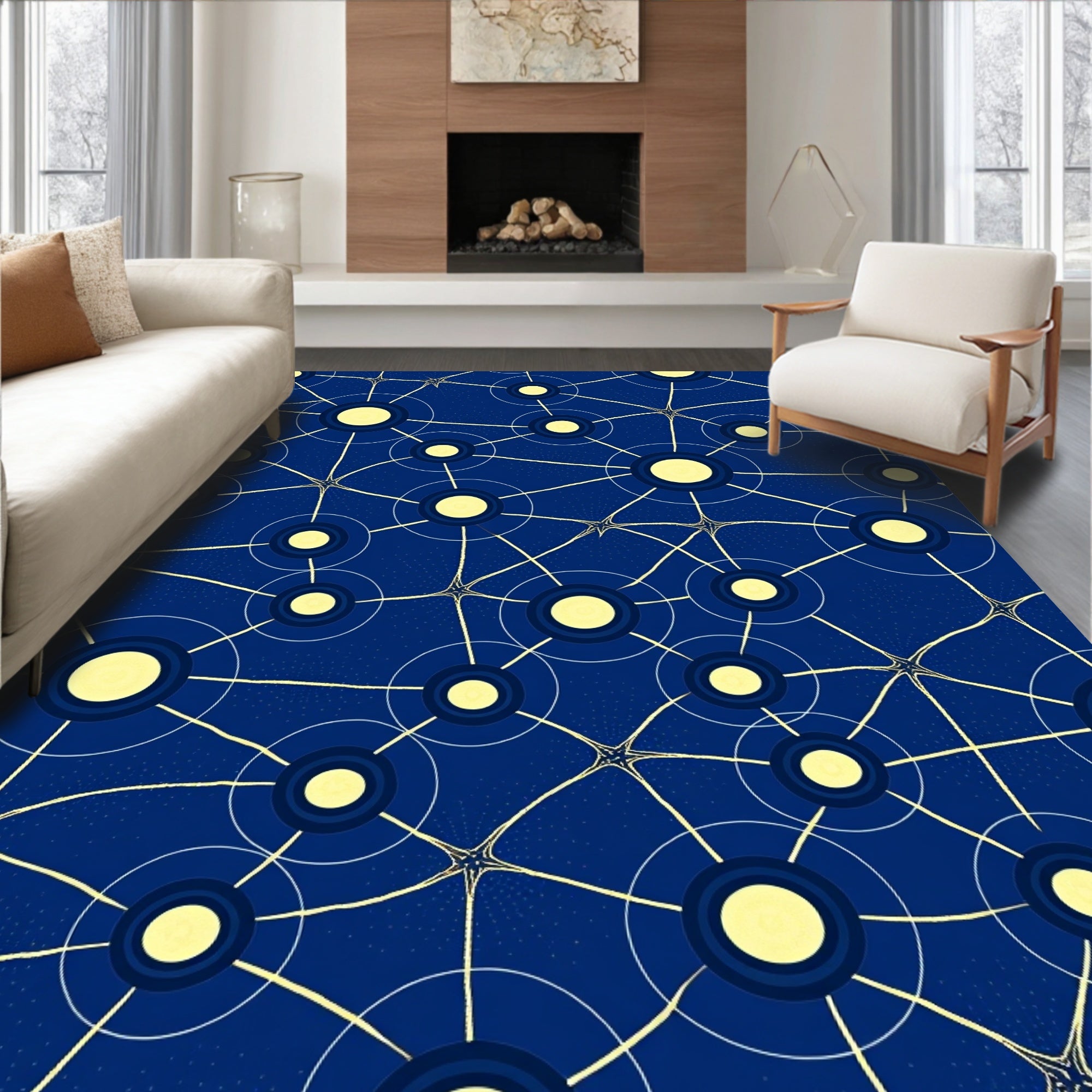 Deep Blue Radiant Network Circles Rug