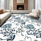 Textured Teal and Navy Floral Swirl Rug