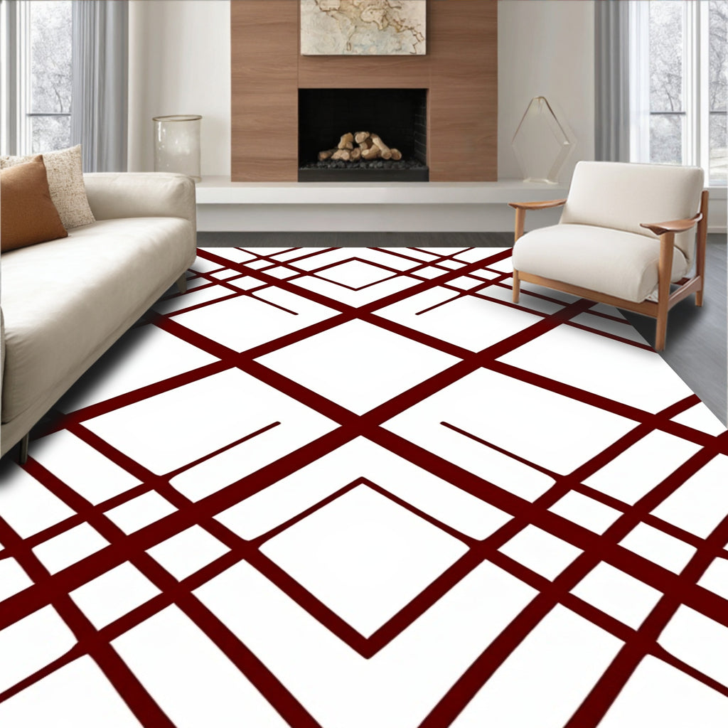 Crimson Geometric Intersecting Lines Rug