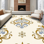 Golden Blue Scrollwork Floral Medallion Rug