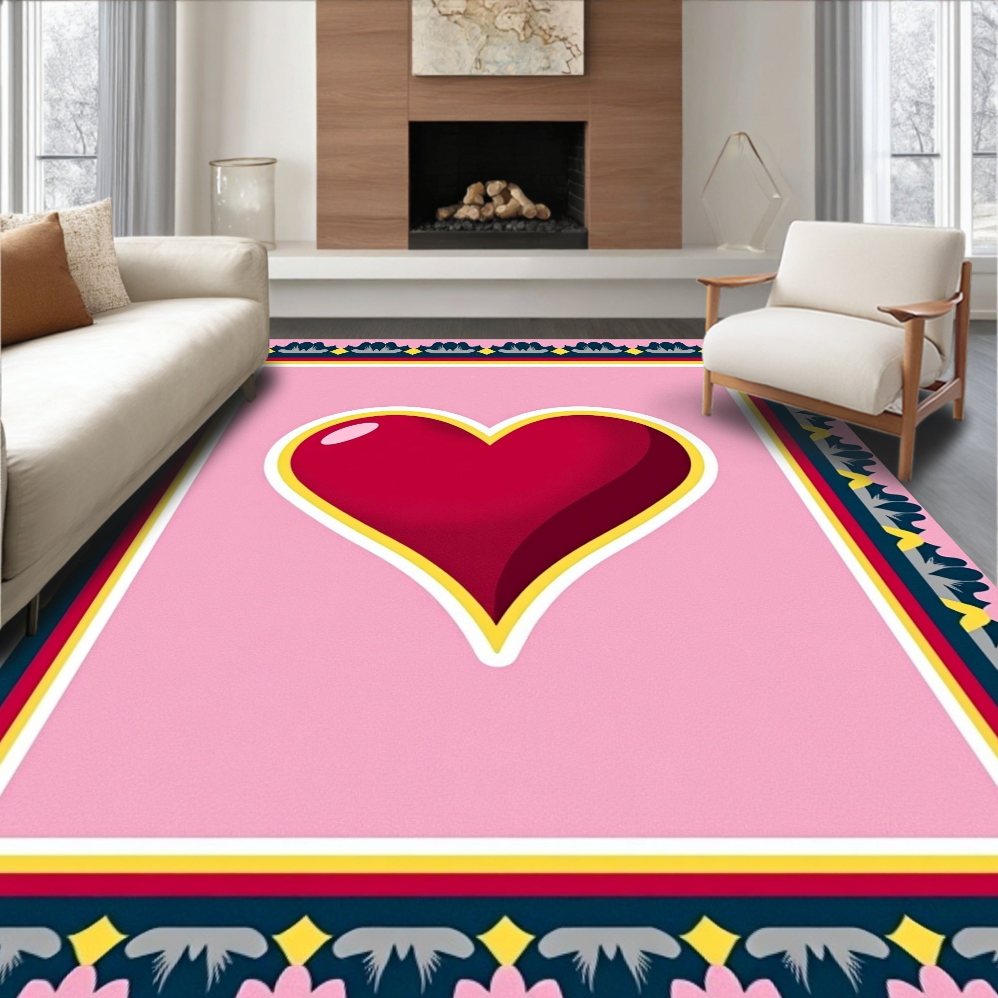 Crimson Heart Pink With BORDER Rug