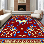 Crimson Yellow Blue Horse Border Rug