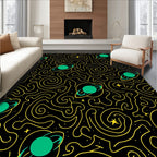 Cosmic Green Planet Swirls Rug