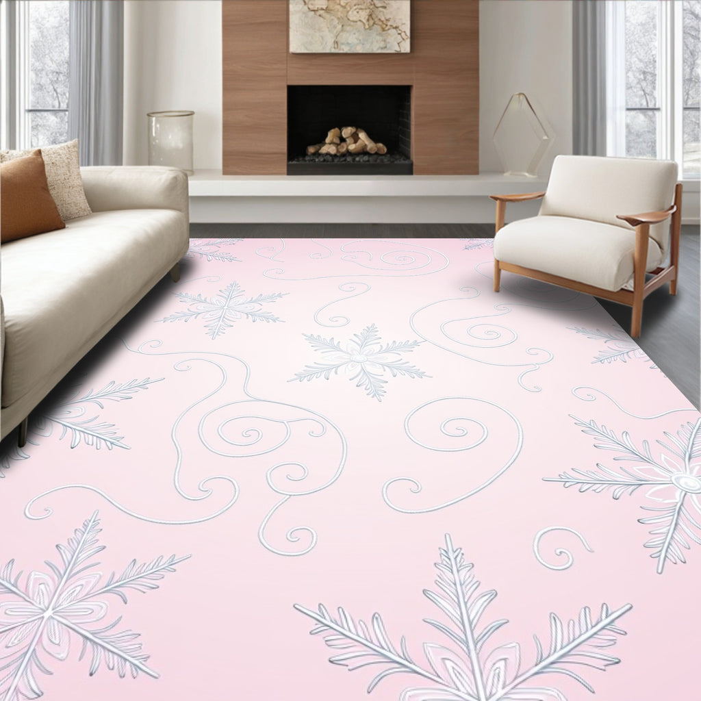 Pale Pink Snowflake Swirl Garden Rug