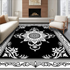 Black White Floral Mandala Frame Rug