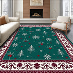 Winter Forest Snowflakes Holly Border Rug