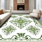 Green Floral Medallion Diamond Border Rug