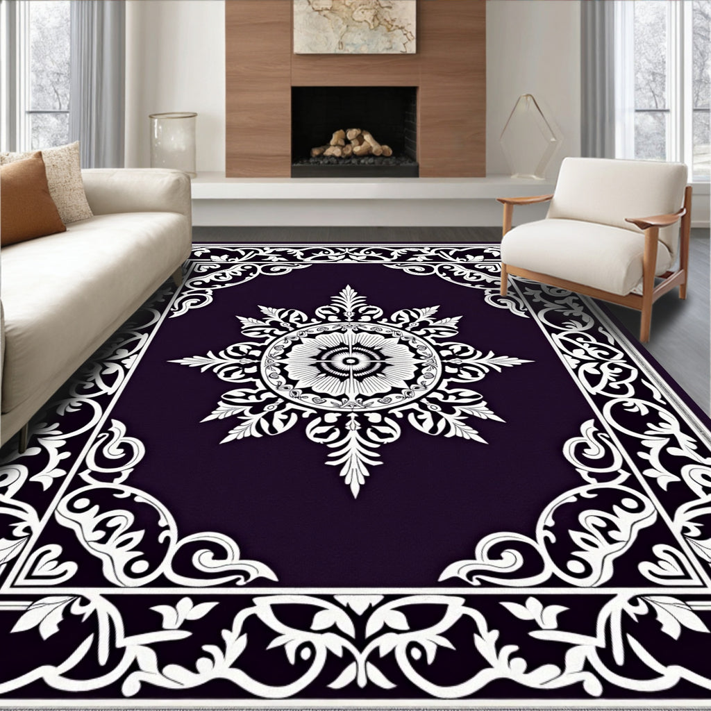 Deep Plum Classic Floral Medallion Rug