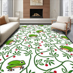 Whimsical Green Frogs Berry Vines Rug