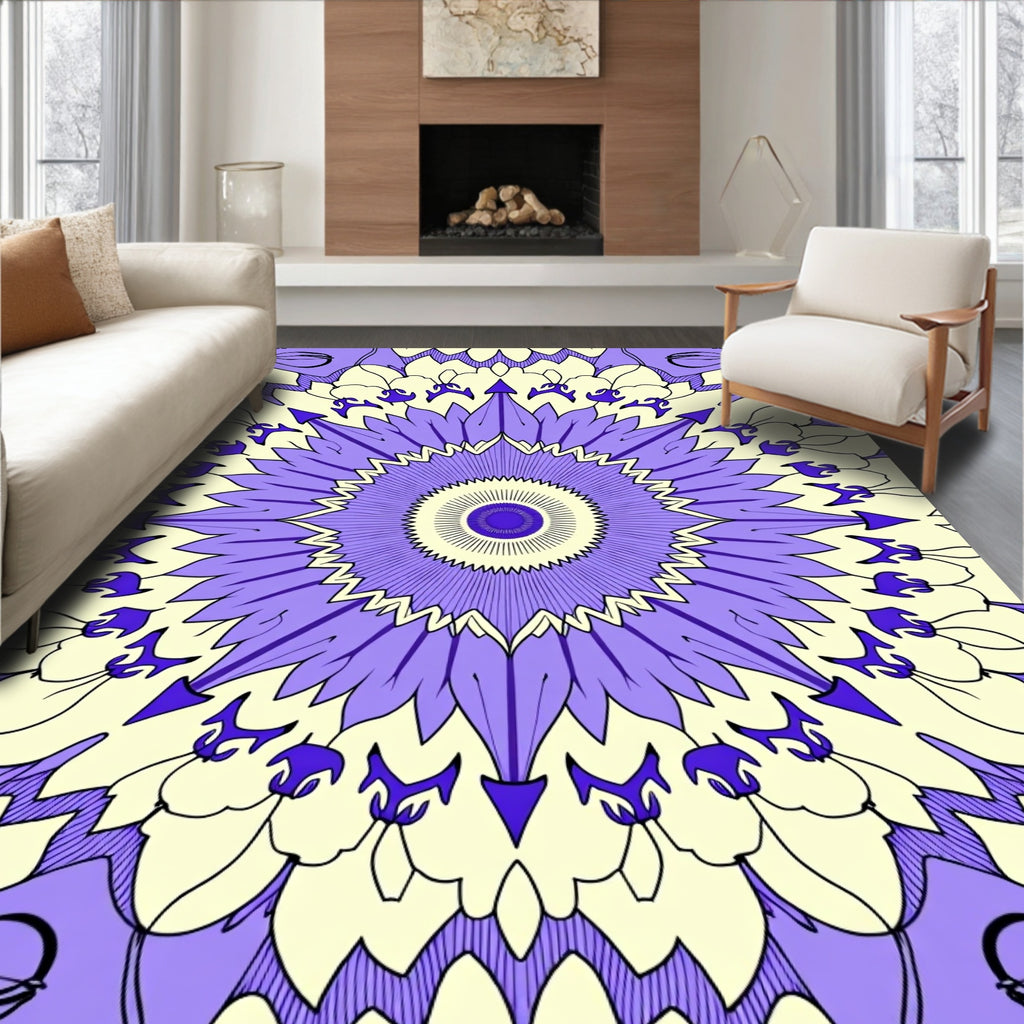 Purple Yellow Mandalas Radial Bloom Rug