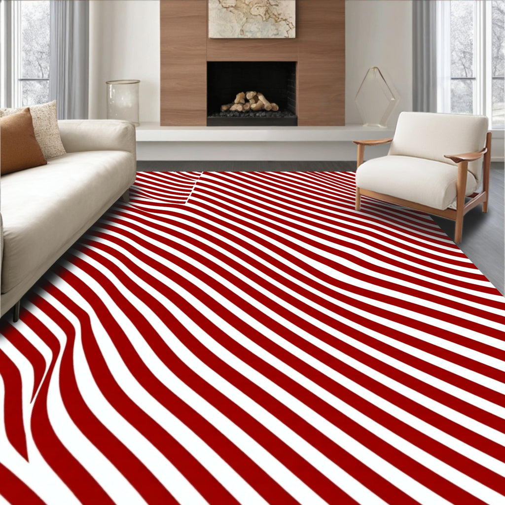 Crimson White Wavy Striped Rug