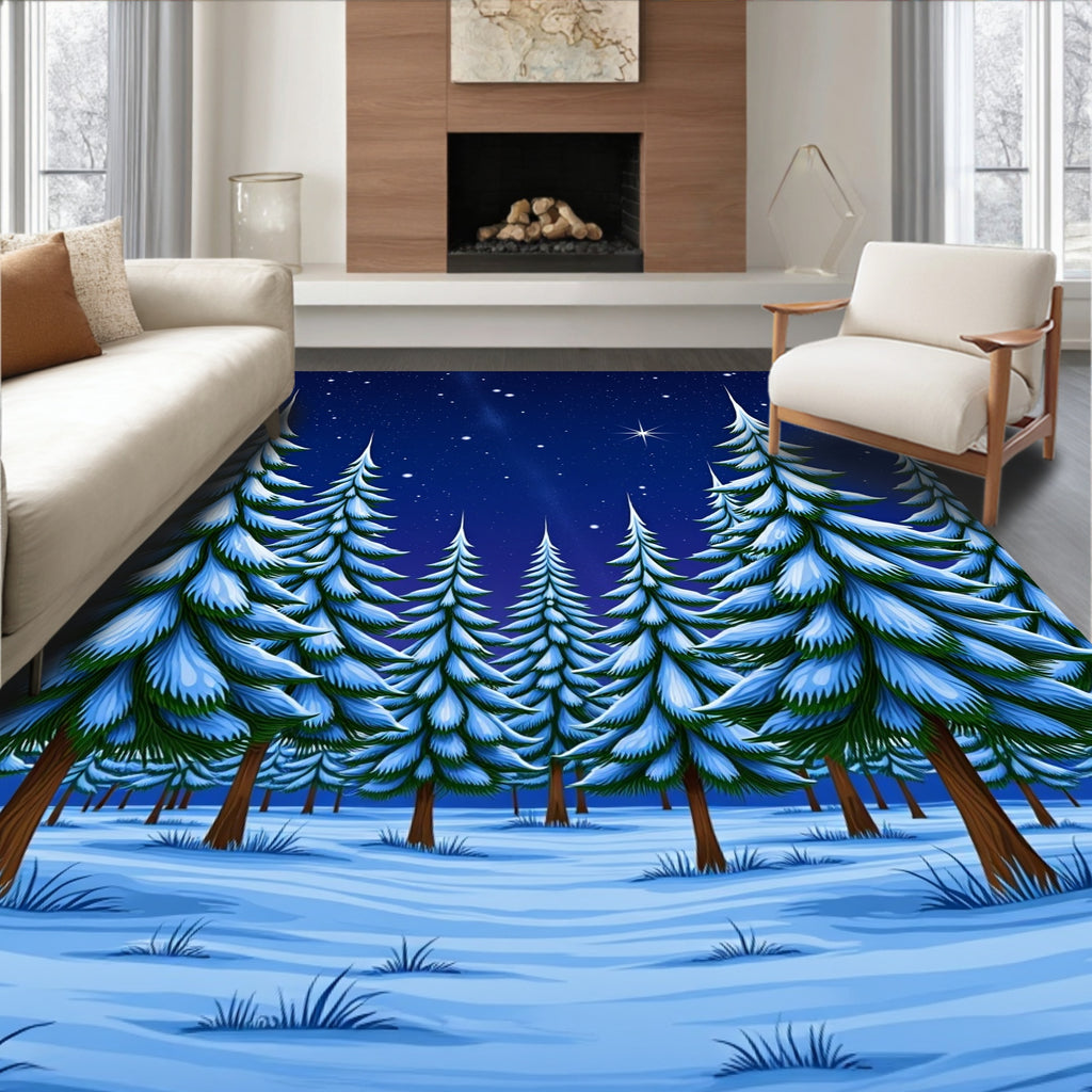Winter Snowy Forest Starry Night Rug