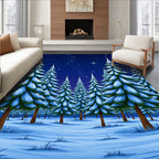 Winter Snowy Forest Starry Night Rug