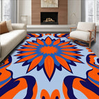 Vibrant Orange Blue Medallion Swirl Rug