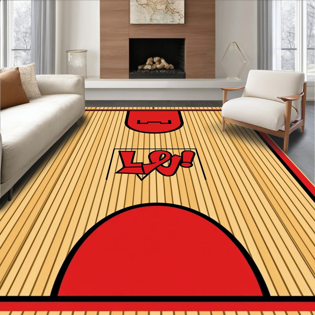 Bold Red Basketball Court Texture Rug