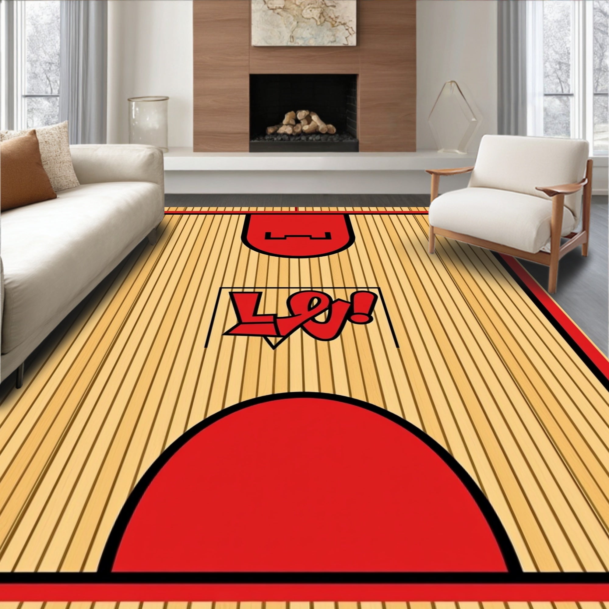 Bold Red Basketball Court Texture Rug