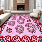 Whimsical Crimson Faces Floral Border Rug