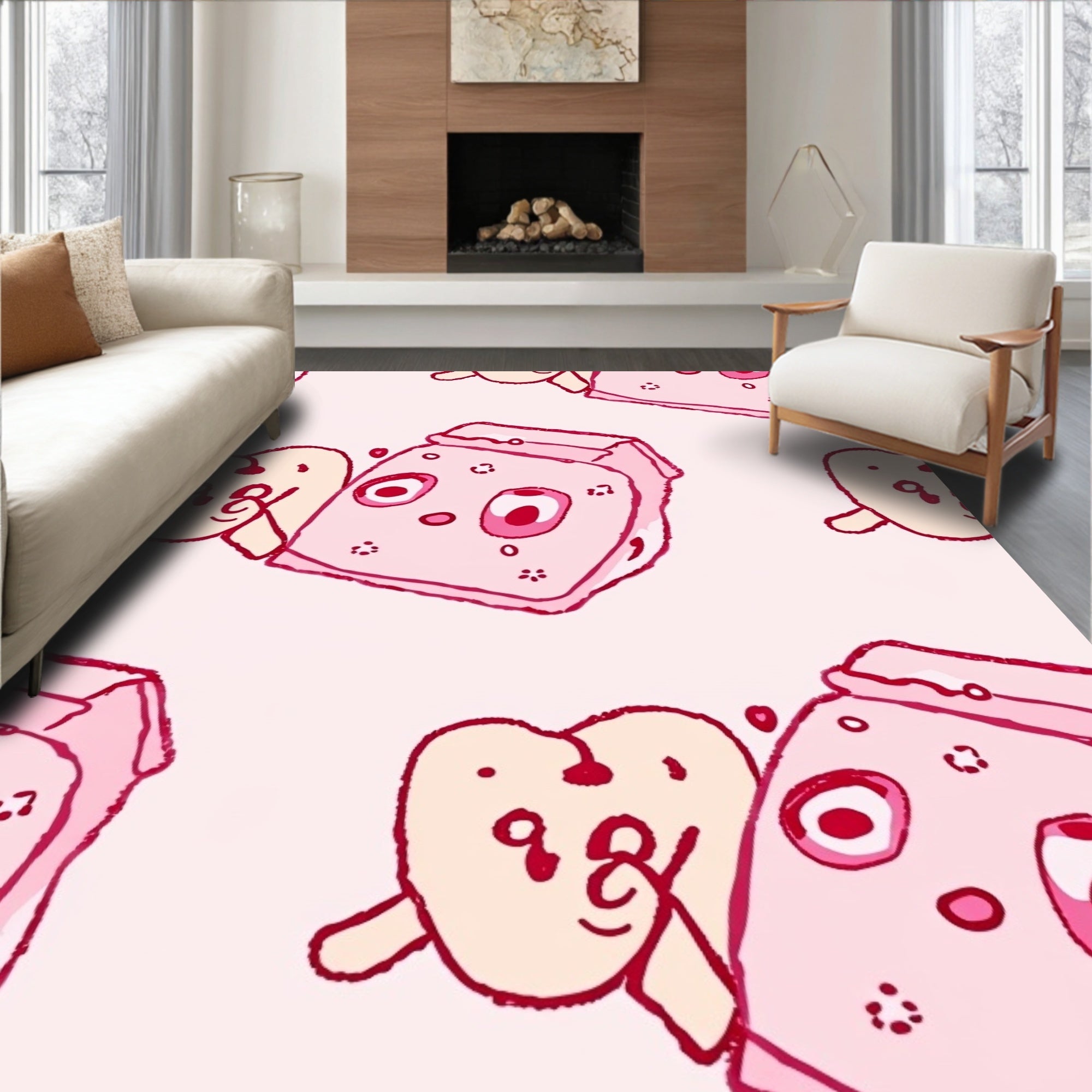 Whimsical Pink Heart Milk Carton Repeat Rug