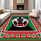 Festive Red Green Dog Portrait Rug