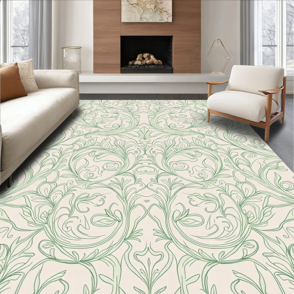 Elegant Green Floral Scrollwork Rug