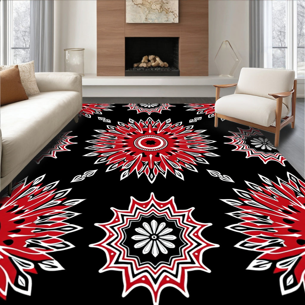 Crimson Red Starburst mandala Rug