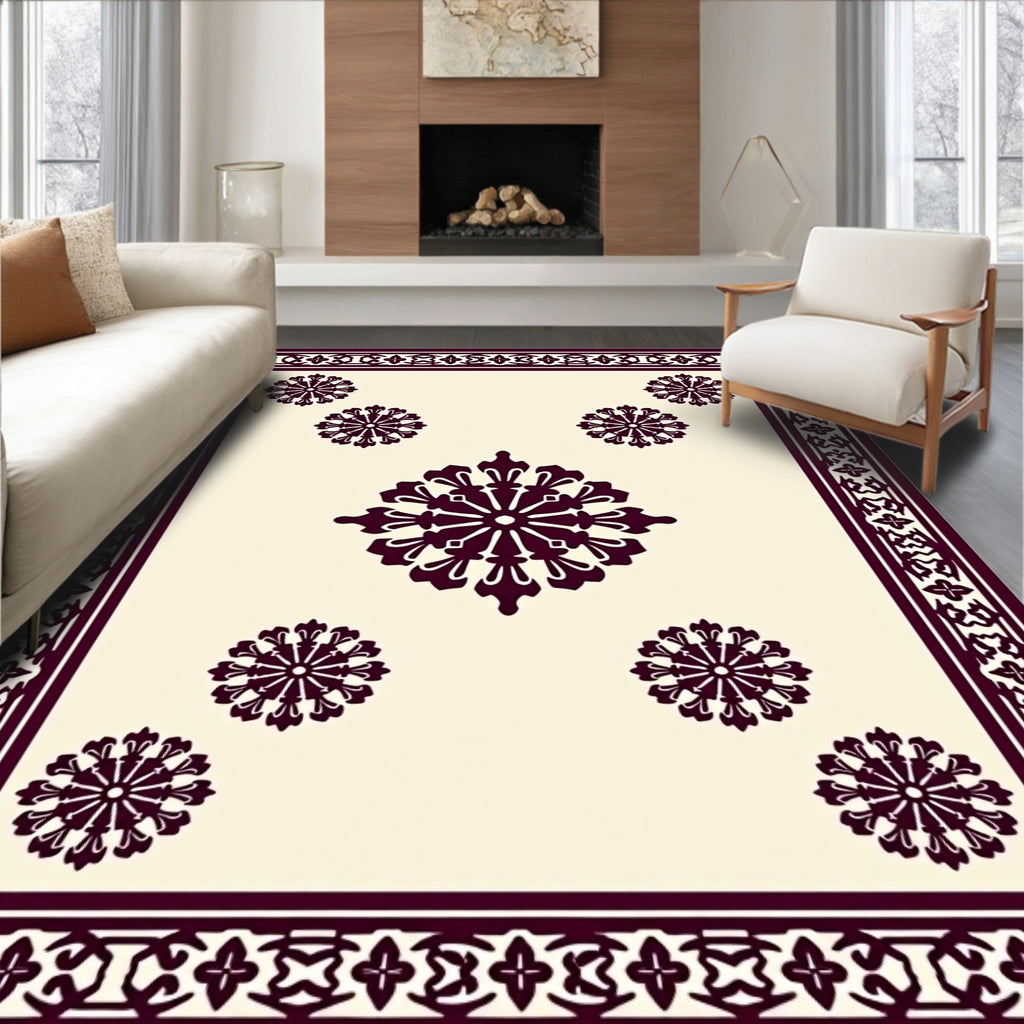 Deep Plum Floral Medallion Border Rug