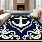 Nautical Cream Anchor Navy Blue Frame Rug