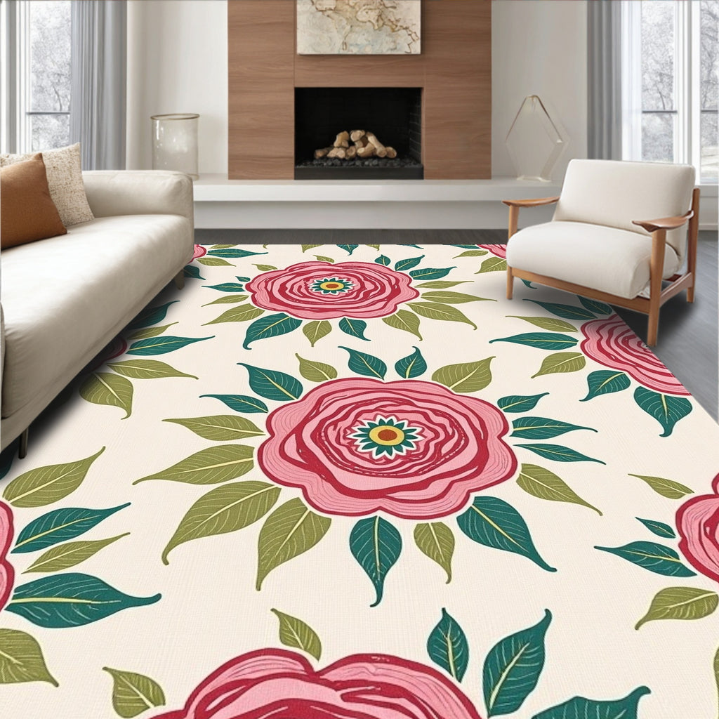 Pink Rose Blossom Floral Arrangement Rug