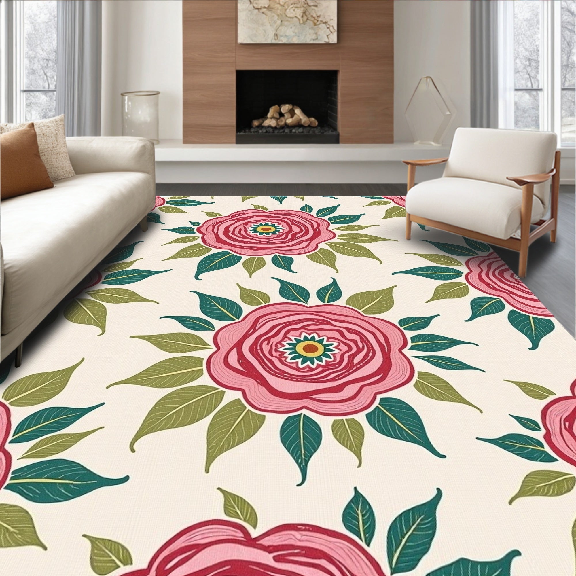 Pink Rose Blossom Floral Arrangement Rug