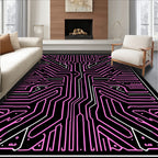 Pink Circuit Board Geometric Lines Rug