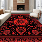 Bold Red Central Medallion Floral Rug