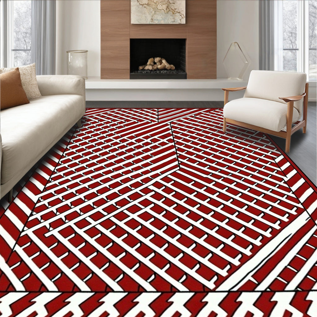 Crimson White Interlocking Stripe Rug