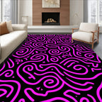 Hot Pink Swirls Black Background Rug
