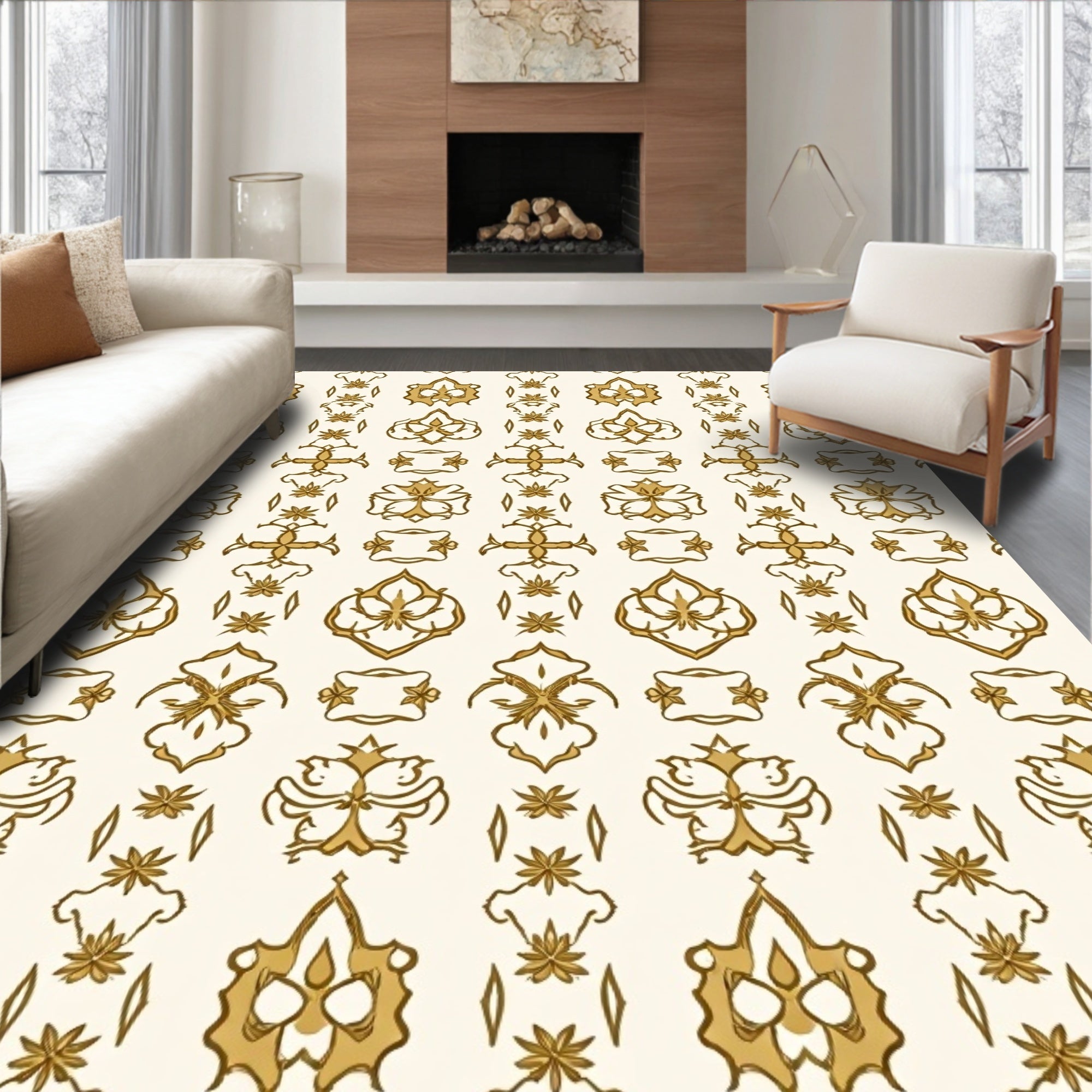 Golden Vintage Floral Medallion Rug